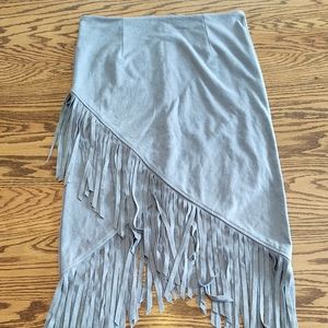 Allen B. Faux-Suede Fringe Skirt